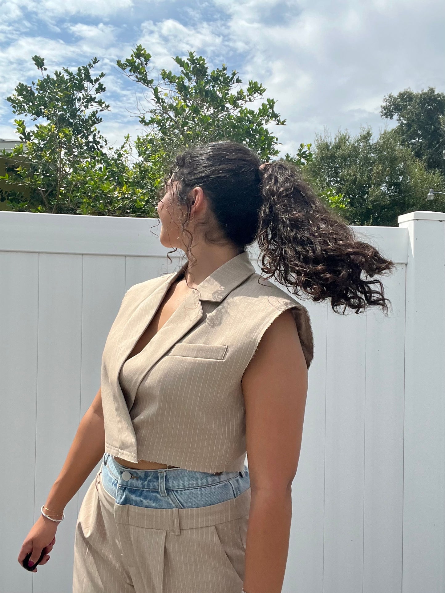 Pinstripe Crop Vest