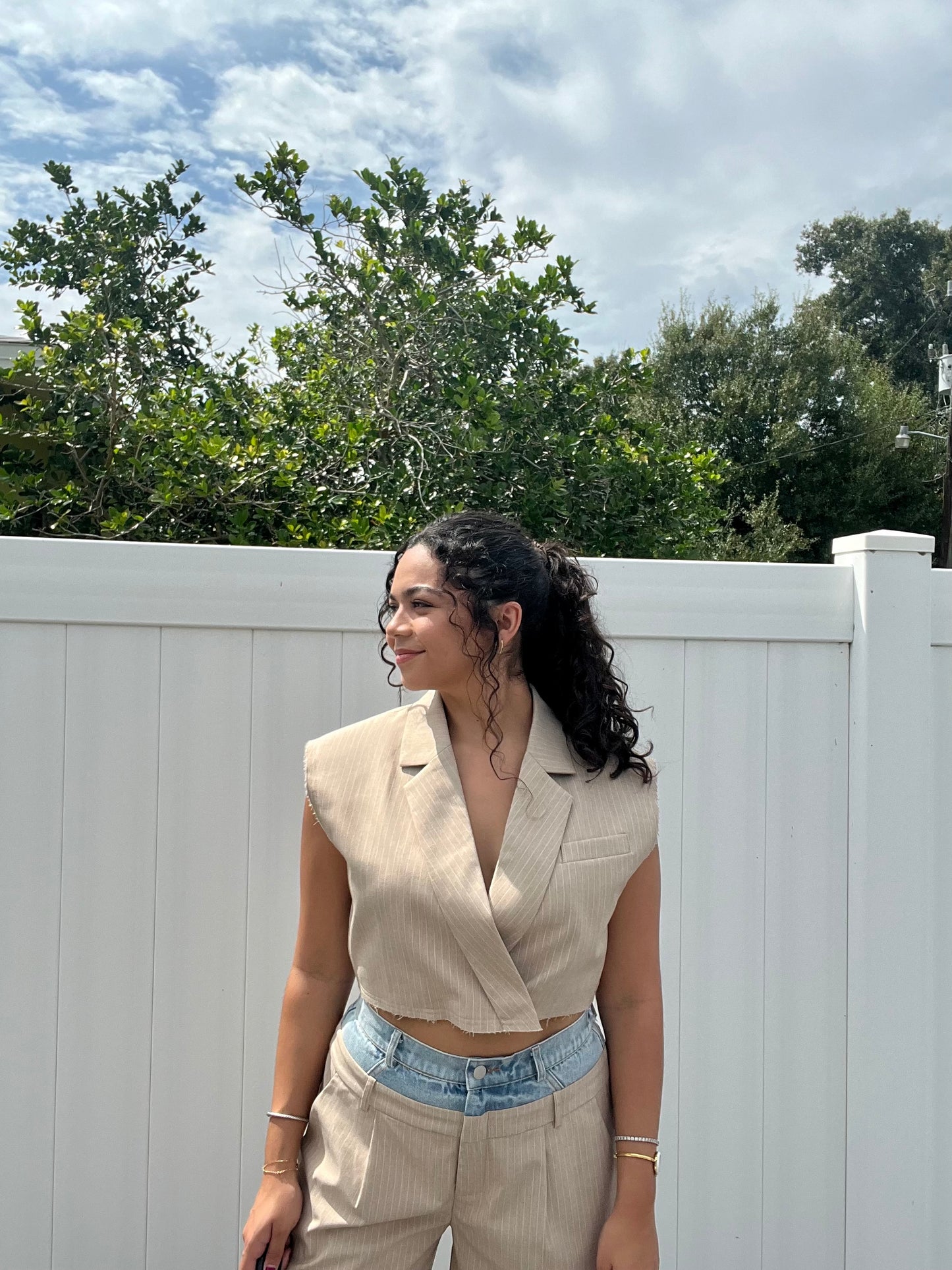 Pinstripe Crop Vest