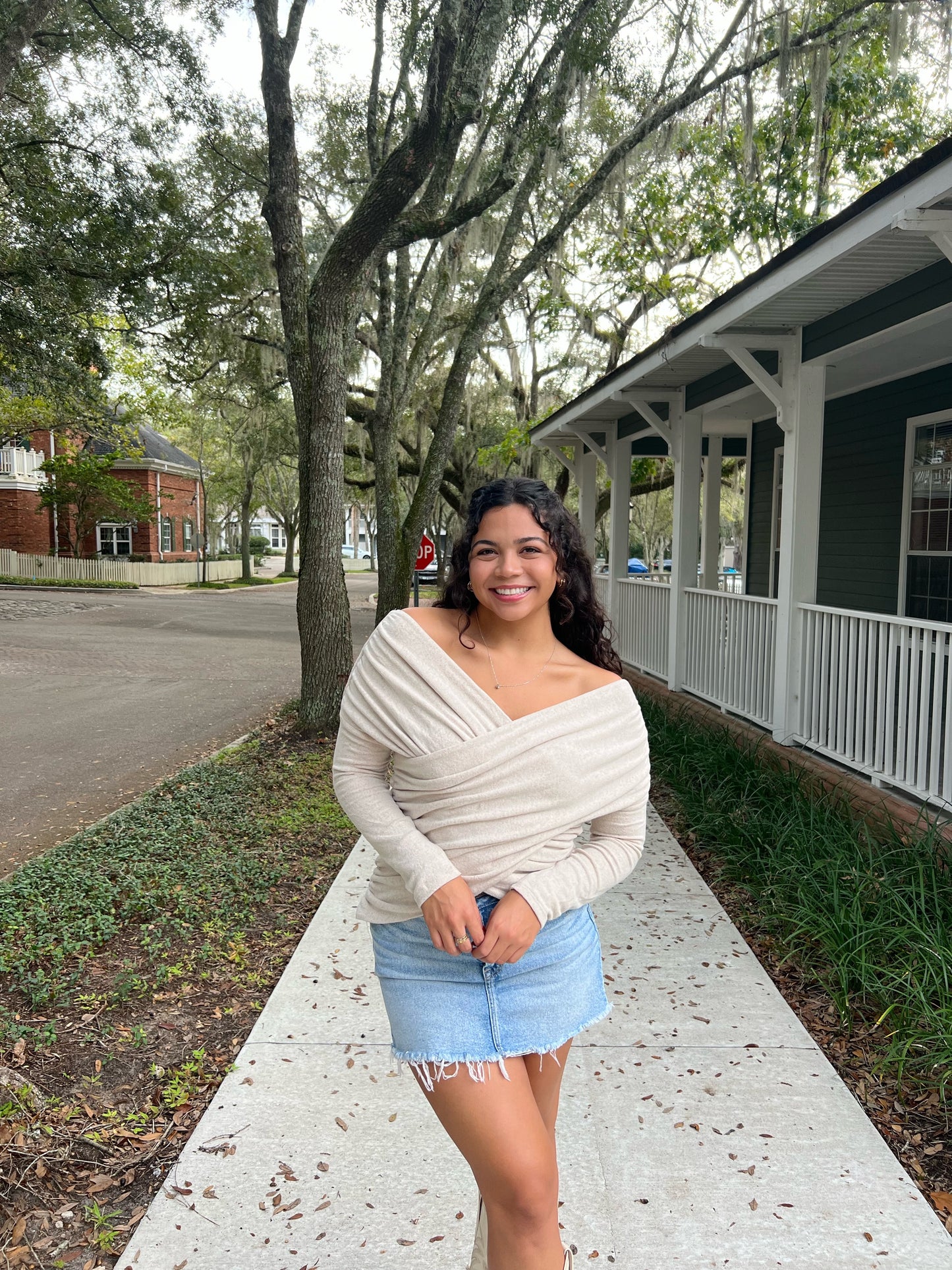 Ruched Sweater Wrap Top