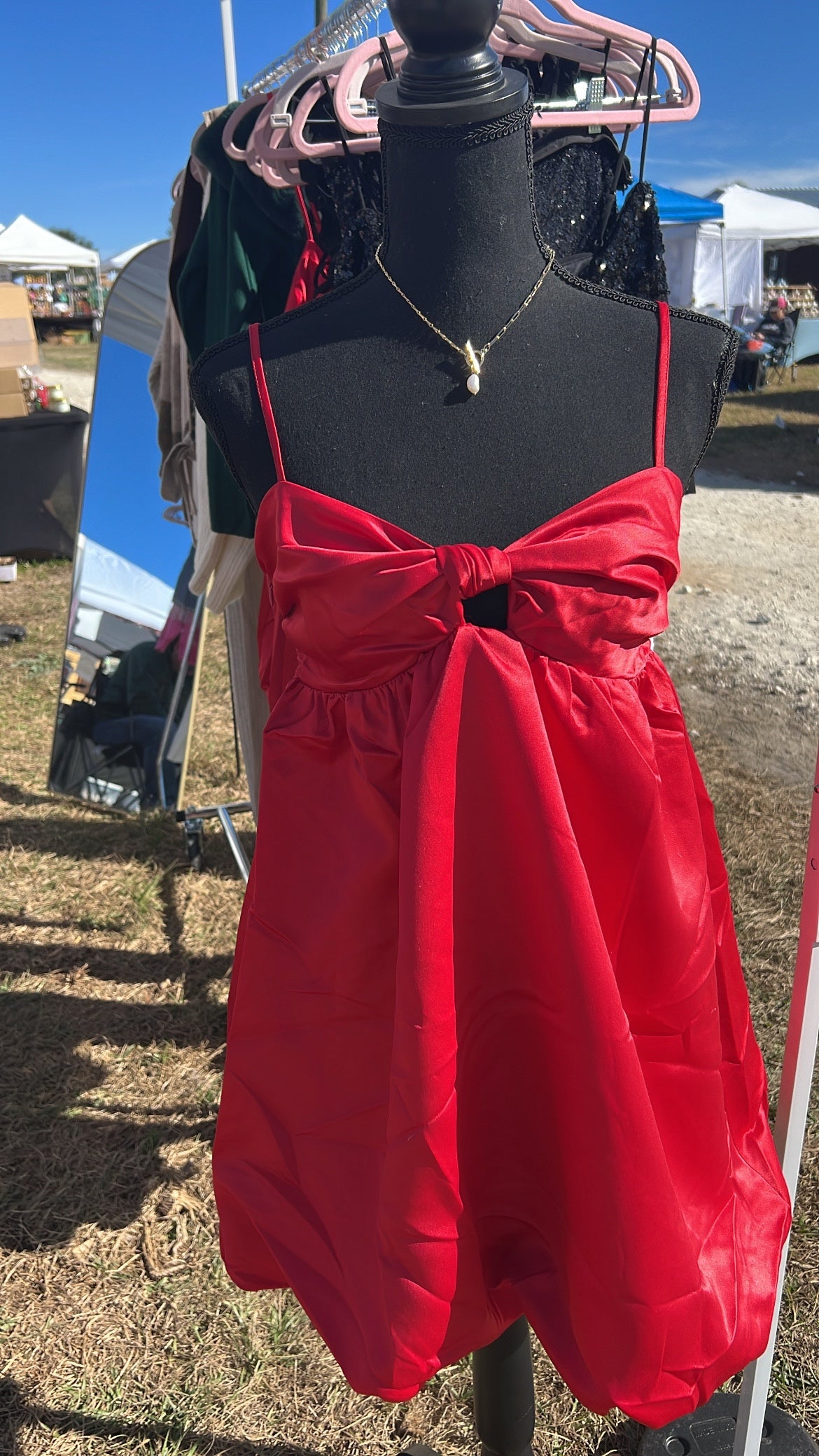 Red Bubble Hem Dress